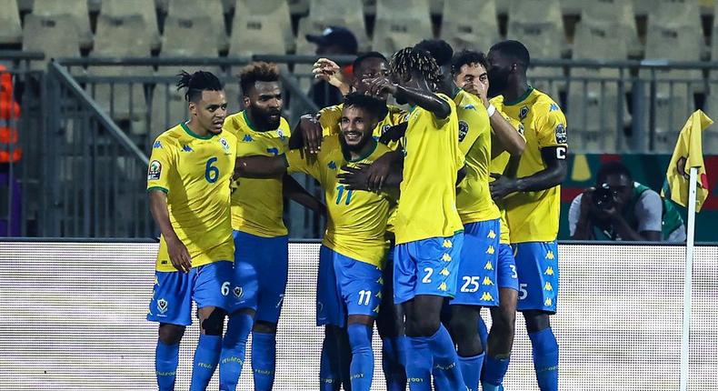 Gabon players celebrate after Jim Allevinah's late equaliser against Ghana Creator: Kenzo Tribouillard