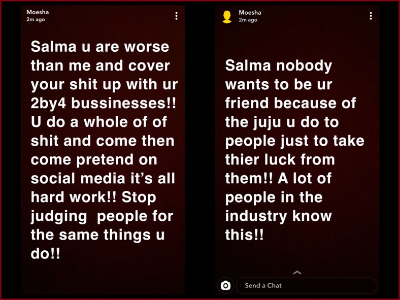 Moesha's fires at Salma and accuse her of using juju and sleeping with married men