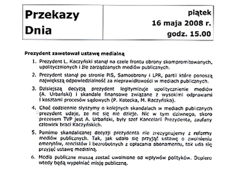 Przeczytaj rządowe instrukcje dla posłów PO