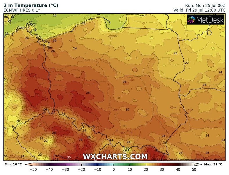 Tuż przed nadejściem frontów, w piątek na chwilę znów może zrobić się gorąco