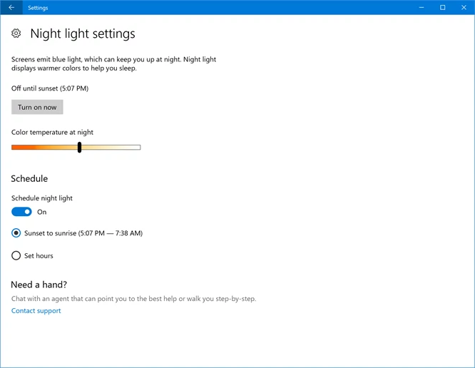Windows 10 build 15025 wprowadza udoskonalenia w night light