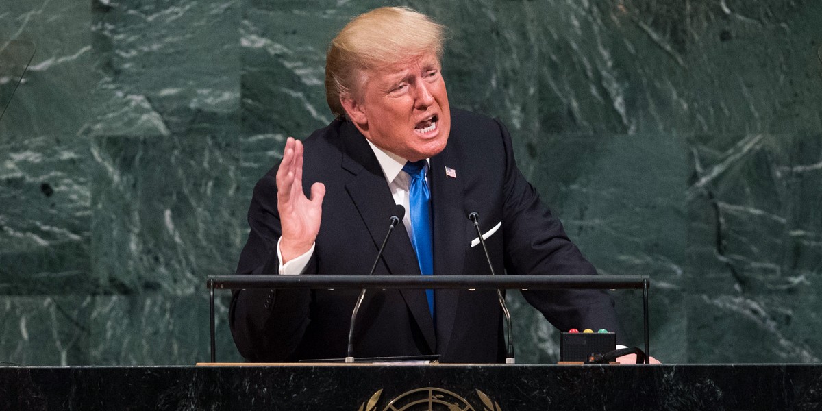 Donald Trump speaking at the UN General Assembly.