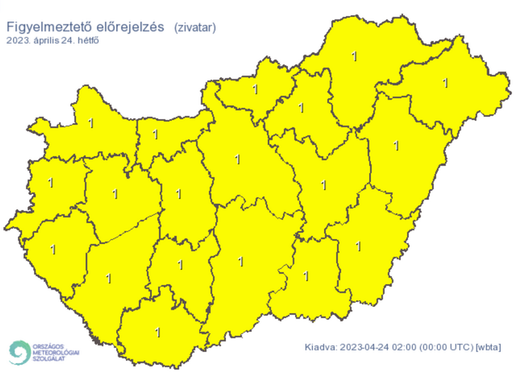 Az egész országra kiadták a figyelmeztetést a várható zivatarok miatt / Fotó: met.hu