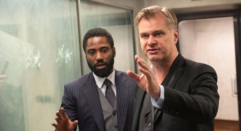 Christopher Nolan with John David Washington on the set of Tenet.
