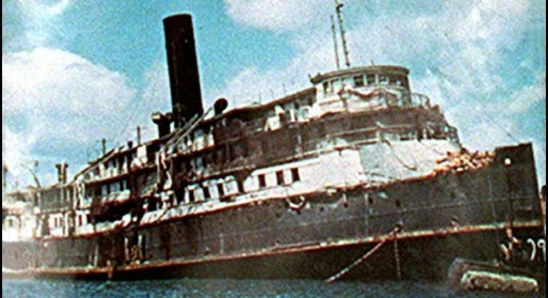 The Exodus, used to carry thousands of Jews on their attempt to reach British-controlled Palestine and create a Jewish state, in a photo taken shortly after lifting anchor on July 11, 1947