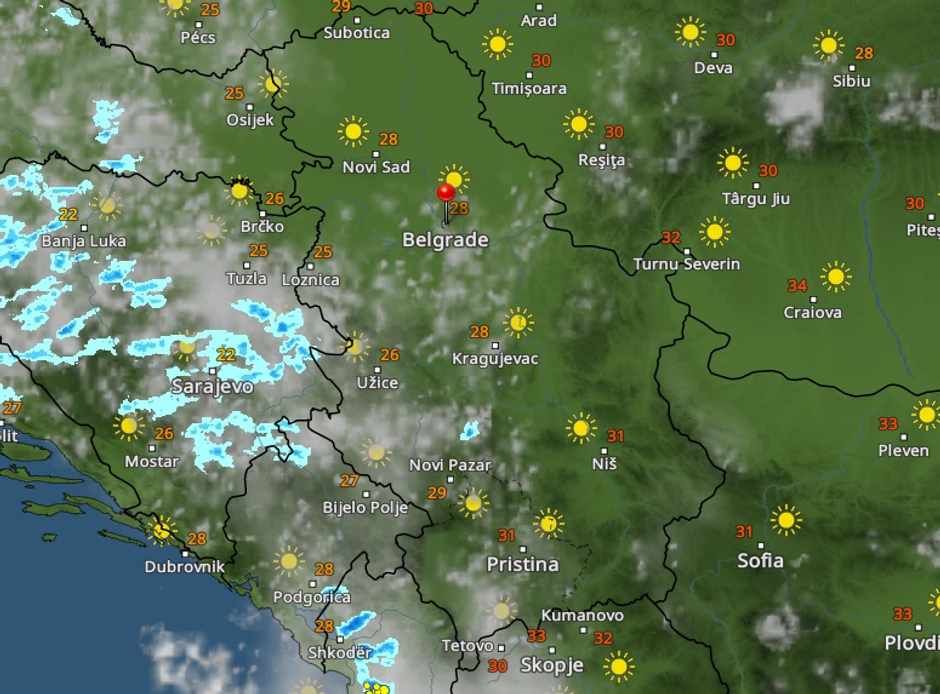 Kretanje nevremena u 13 časova