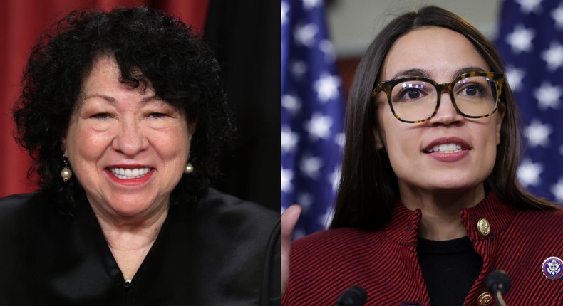 Rep. Alexandria Ocasio-Cortez isn't joining progressive calls for Sotomayor to step aside, saying she hasn't delved into that conversation much.Kevin Dietsch and Alex Wong/Getty Images