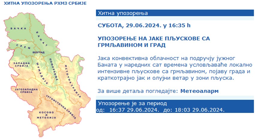 Hitno upozorenje RHMZ