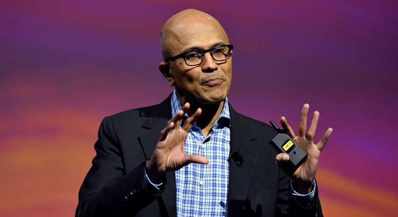 Microsoft Corporation chief executive Satya Nadella speaks during the VivaTech (Viva Technology) trade fair in Paris, on May 24, 2018.