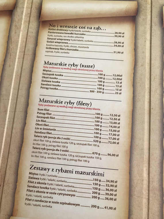 Menu smażalni w Giżycku