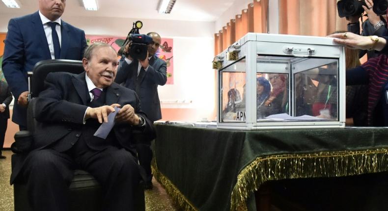 Algerian President Abdelaziz Bouteflika casting his ballot during parliamentary elections in 2017