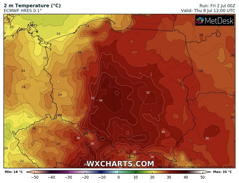 Prognozowana temperatura w przyszły czwartek