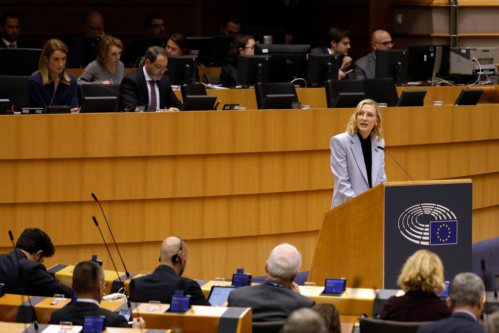 Herečka Cate Blanchett v Bruseli.