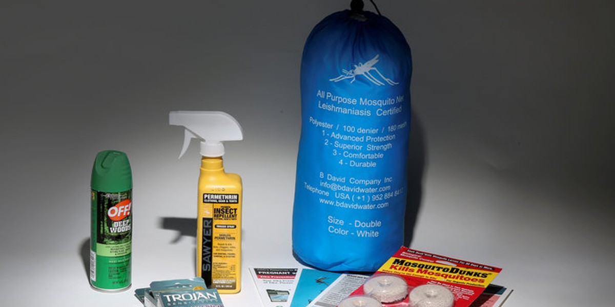 File photo photo illustration shows an anti Zika virus kit (which doesn't contain the repellent gel developed by the Brazilian military).