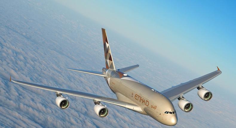 An Etihad Airbus A380.