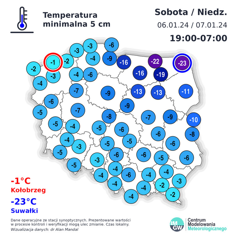 Ubiegłej nocy temperatura w Suwałkach przy gruncie spadła do -23 st. C