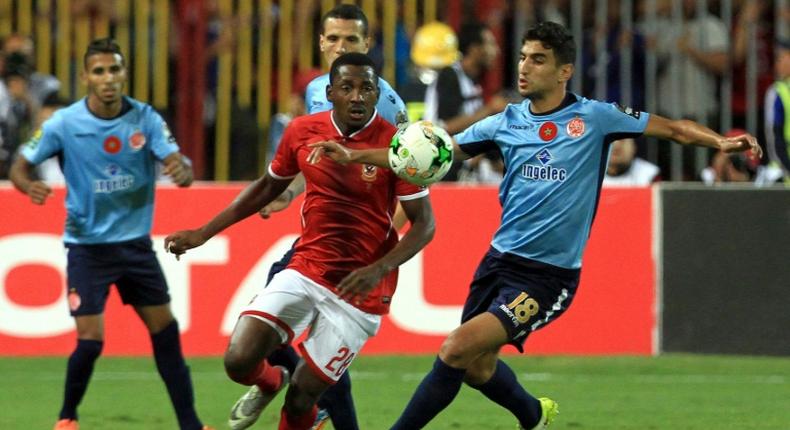 Junior Ajayi (C) in action for record eight-time African champions Al Ahly of Egypt. The Nigerian attacker has recovered from injury and is available for a matchday 2 clash with JS Saoura in Algeria this weekend.