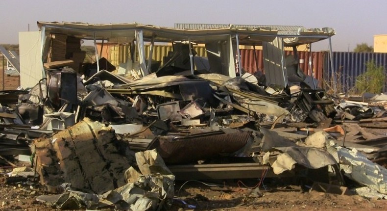 A picture taken on November 30, 2016 shows debris at the airport of Gao