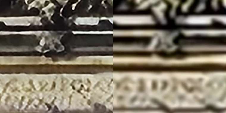 Wycinki w skali 1:1 ukazujące fragment powyższych zdjęć