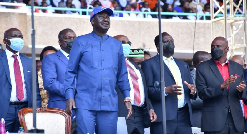 ODM party leader Raila Odinga at the Kasarani Stadium during the Azimio la Umoja Convention