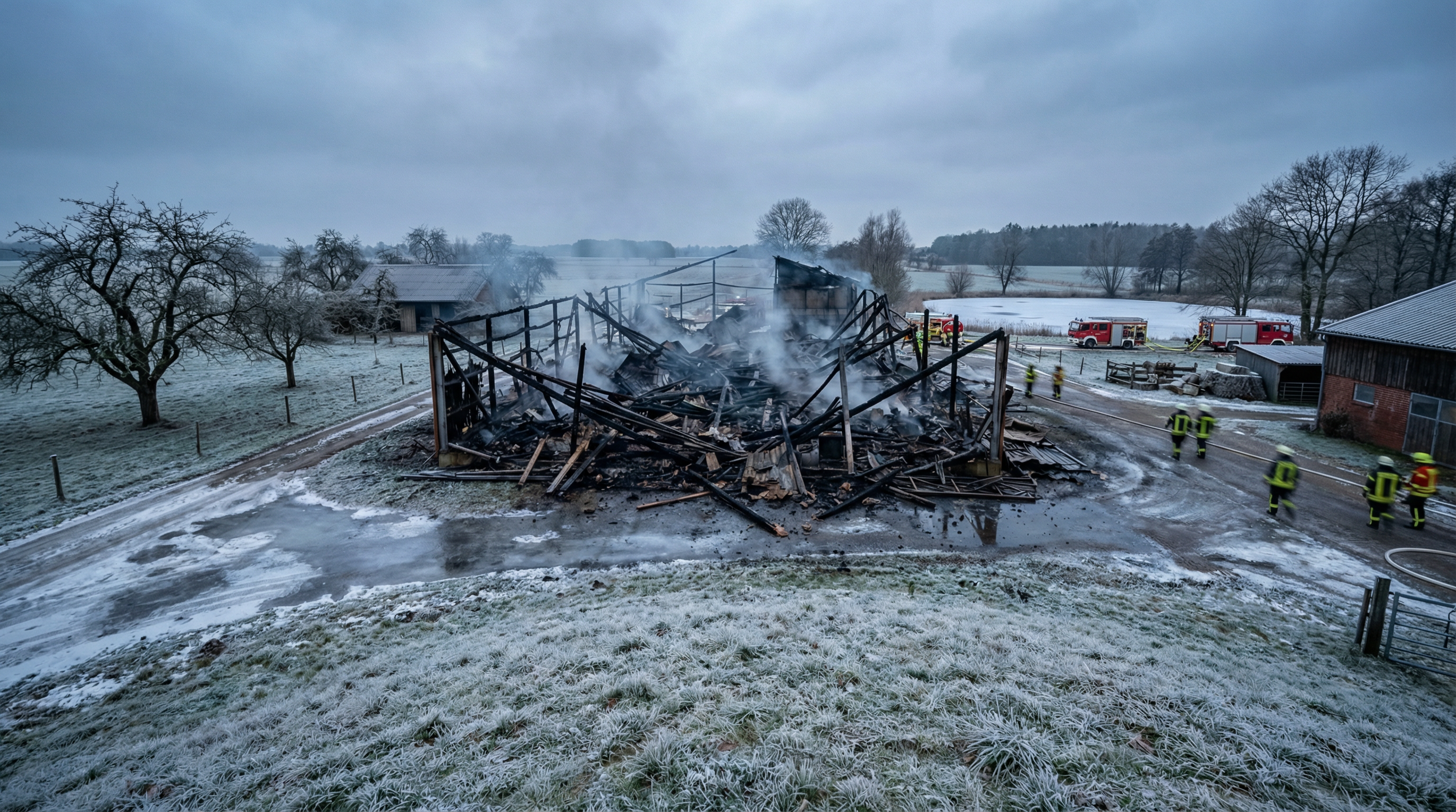 300 Tiere tot - Großbrand zerstört Lagerhalle auf Obsthof komplett