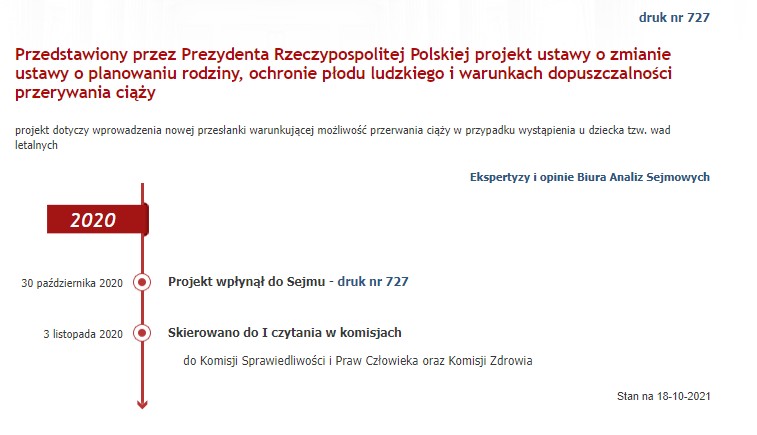 Prezydencki projekt ustawy o aborcji czeka w Sejmie (screen: sejm.gov.pl)