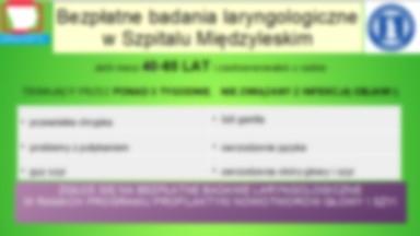 Bezpłatne badania laryngologiczne w Międzyleskim Szpitalu Specjalistycznym