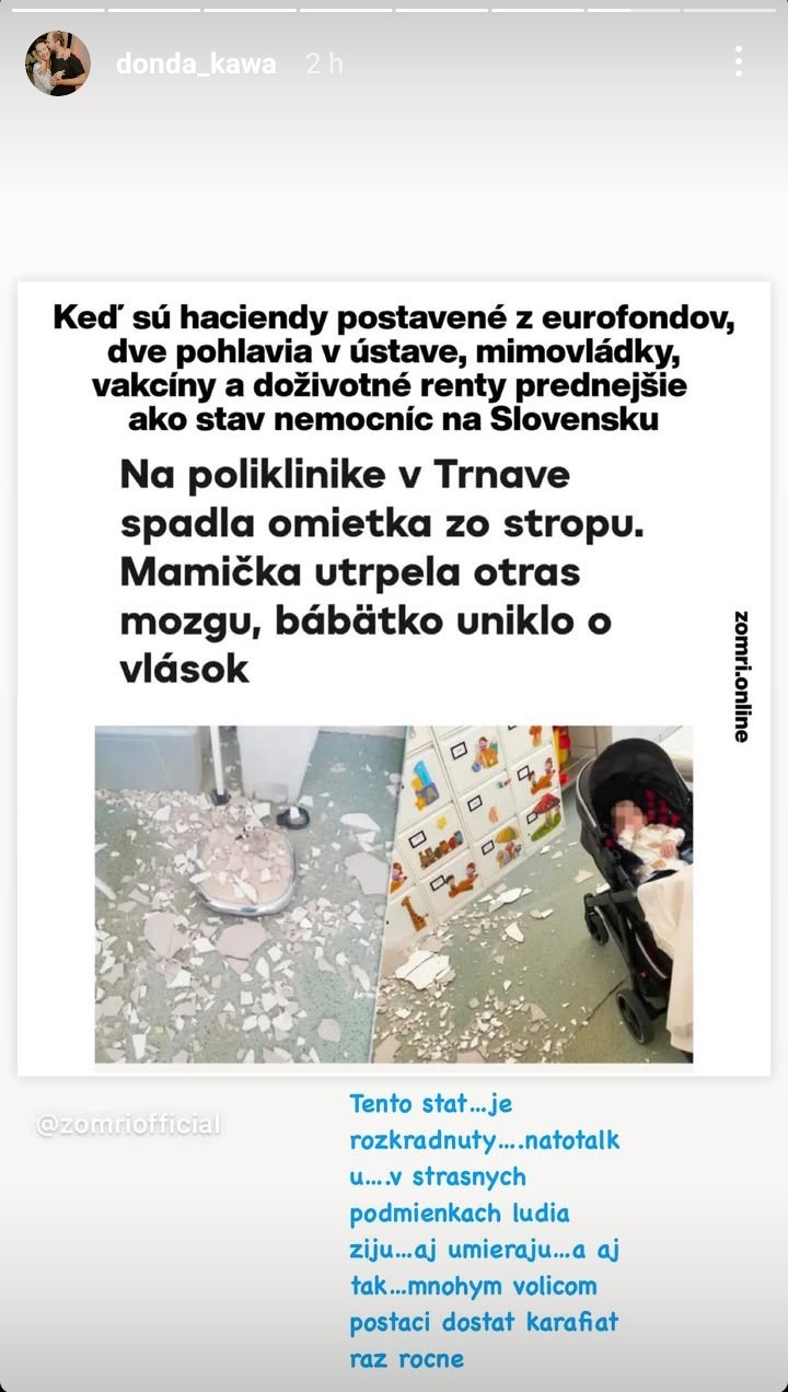 Dominika Kavaschová reaguje na pád omietky v detskej ambulancii v Trnave, ktorý zranil mamičku Luciu. 