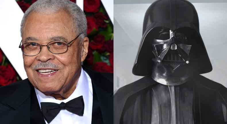 James Earl Jones at the 70th Annual Tony Awards in New York, and Darth Vader in Star Wars: Episode IV — A New Hope.Dimitrios Kambouris/Getty Images/Lucasfilm