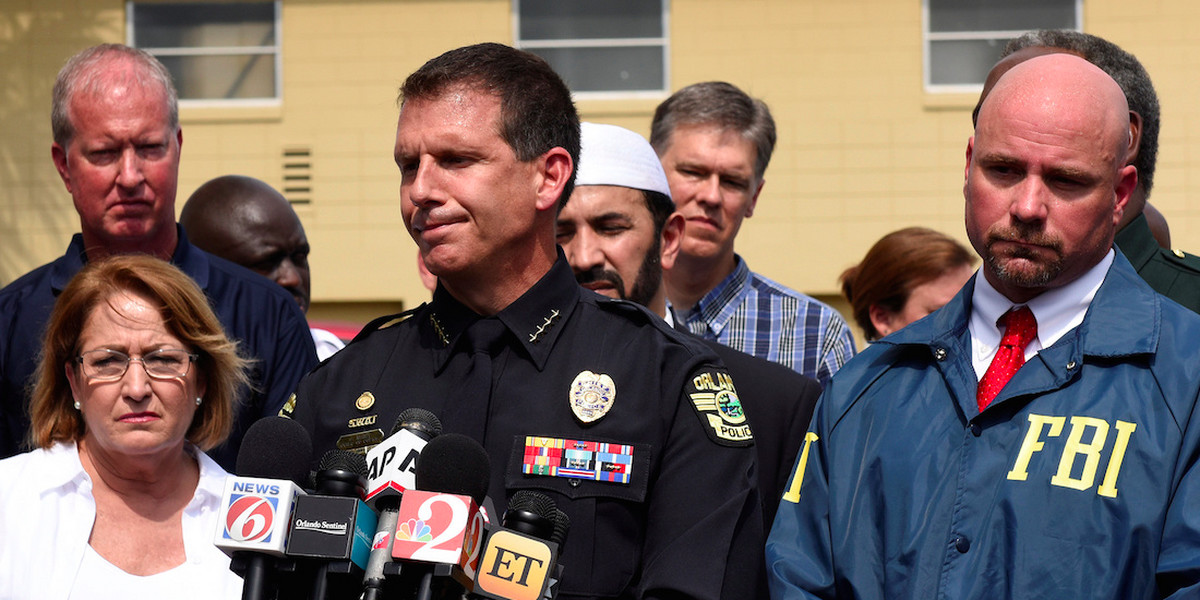 Orange County Mayor Teresa Jacobs, Orlando police chief John Mina and FBI agent Ron Hopper speak at a news conference after a shooting attack at Pulse nightclub in Orlando, Florida, U.S. June 12, 2016.