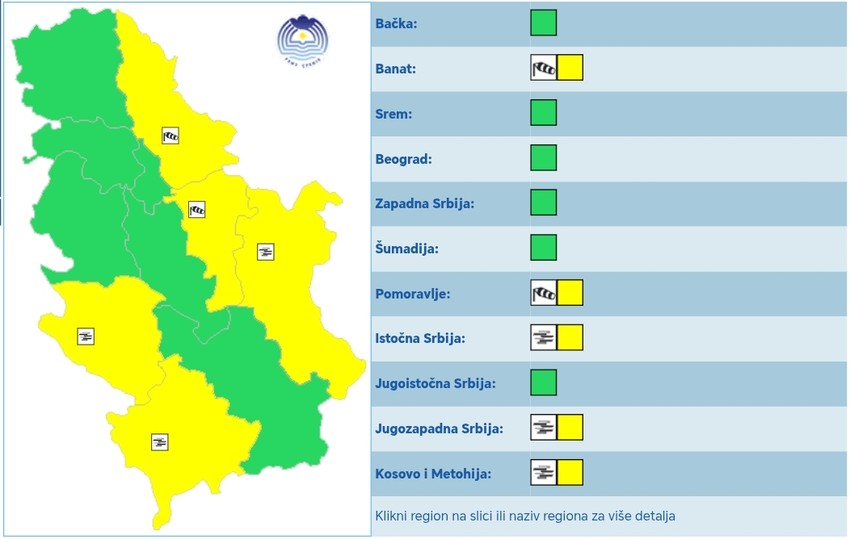 Meteoalarm za cetvrtak