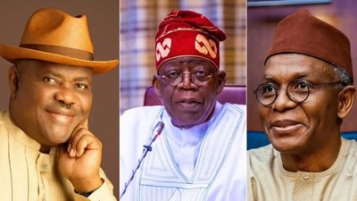 L-R: Nyesom Wike, President Bola Tinubu and Nasir El-Rufai [TheNation]