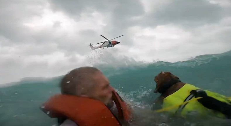 A man and his dog were rescued in the Gulf of Mexico by the Coast Guard.US Coast Guard's Seventh District/Screengrab via X