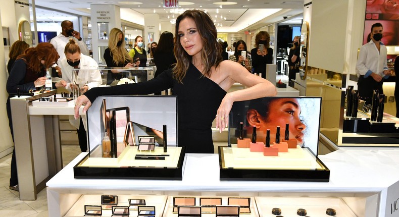 Victoria Beckham poses with her beauty products at Bergdorf Goodman on October 14, 2021.Craig Barritt/Stringer/Getty Images