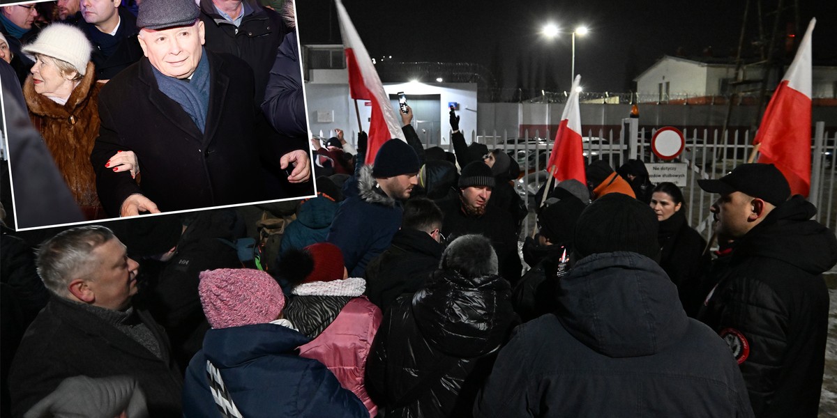 Kaczyński z tajemniczą kobietą przed zakładem karnym w Warszawie. 