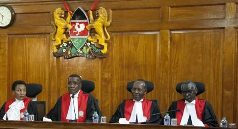 Kenyan Supreme Court judges, from left to right, Deputy Chief Justice Philomela Mwilu, Chief Justice David Maraga, Jackton Ojwang and Isaac Lenaola