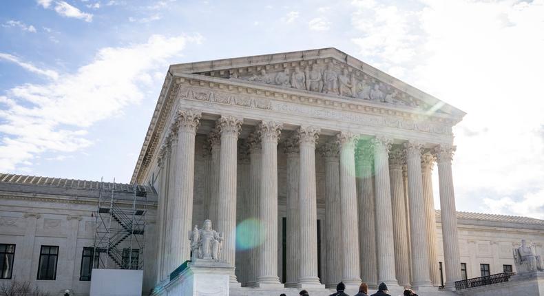 People wait in line to listen to oral arguments at the U.S. Supreme Court on February 21, 2023 in Washington, DC. Oral arguments are taking place today in Gonzalez v. Google.Drew Angerer/Getty Images