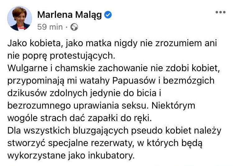 Screen z profilu Marleny Maląg na Facebooku