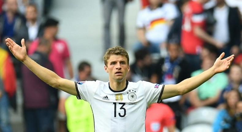 Germany's striker Thomas Mueller, seen in June 2016, said the world champions playing San Marino's team had nothing to do with professional football