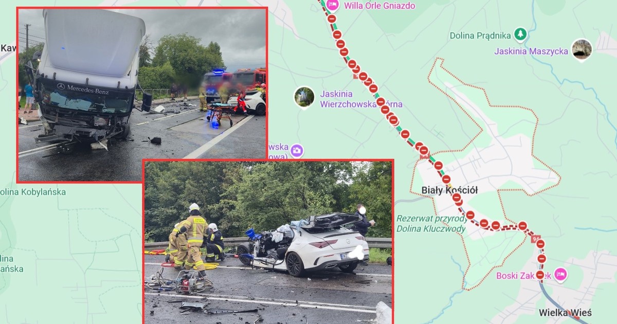 Zderzenie osobówki z ciężarówką w Małopolsce. Lądował śmigłowiec LPR