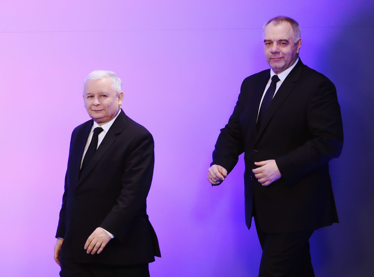 Jarosław Kaczyński i Jacek Sasin, kandydat PiS na prezydenta Warszawy
