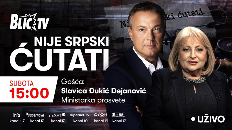 "NIJE SRPSKI ĆUTATI" UPRAVO NA "BLIC" TELEVIZIJI Gošća je ministarka prosvete Slavica Đukić Dejanović