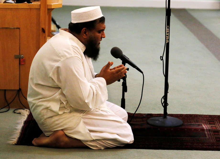 Imam Syed Shafeeq Rahman of the Islamic Center of Fort Pierce offers a prayer for victims of the Orlando shooting, in Fort Pierce, Florida, on June 12.