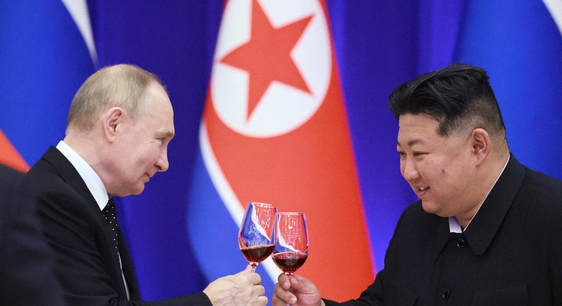 Russian President Vladimir Putin and North Korean leader Kim Jong UnVLADIMIR SMIRNOV/POOL/AFP via Getty Images