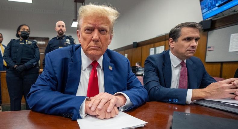 Former U.S. President Donald Trump appears in court with attorney Todd Blanche during his trial for allegedly covering up hush money payments at Manhattan Criminal Court.Steven Hirsch-Pool/Getty Images