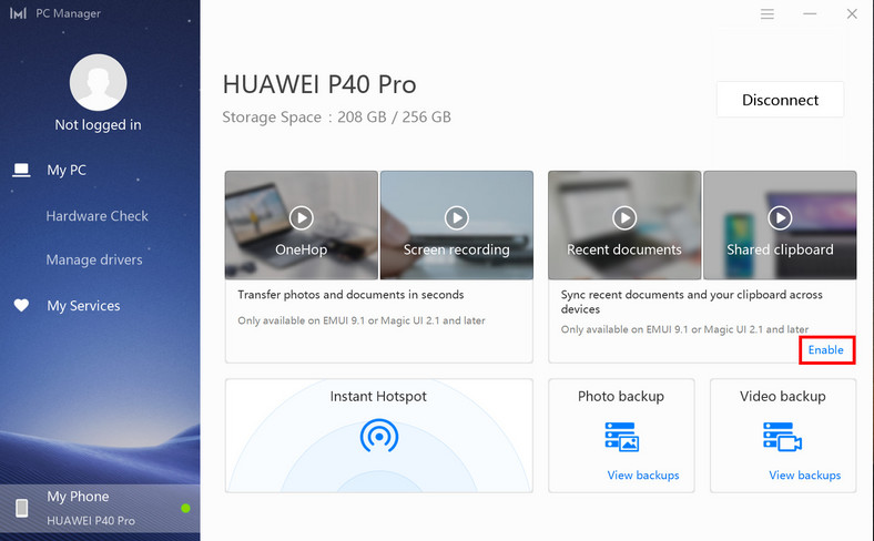 PC Manager pozwala zarządzać działaniem funkcji Huawei OneHop 
