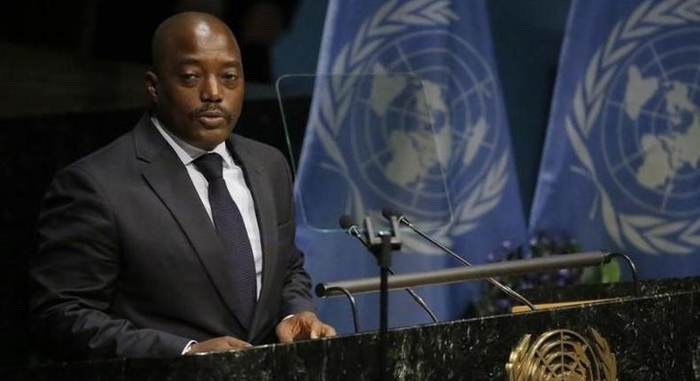 Congo President Joseph Kabila delivers his remarks during the opening ceremony of the Paris Agreement signing ceremony on climate change at the United Nations Headquarters in Manhattan, New York, U.S., April 22, 2016. 