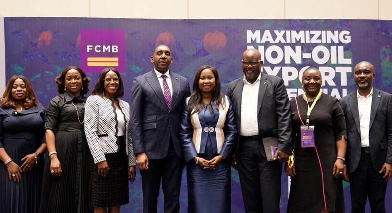 From left: Divisional Head, Emerging Corporates, First City Monument Bank (FCMB), Mrs. Chinyere Muda-Sanusi; Divisional Head, Corporate Banking, Mrs. RonkeJibodu; Divisional Head, Transaction Banking, Mrs.Rolayo Akhigbe; Executive Director, Wholesale Banking, Mr. Obaro Odeghe; Managing Director of the Bank, Mrs. Yemisi Edun; Group Head, Products & Channels, Mr. Olumide Awoderu; Zonal Head, Victoria Island/Lekki, Mrs. Omowunmi Kalejaiyeand Export Trade Manager of the Bank, Mr. Anthony Odabor, during a Seminar on ‘’Refocusing Nigeria's Economic Development Through Non-Oil Exports’’, organised by FCMB held on November 1, 2022 in Lagos.