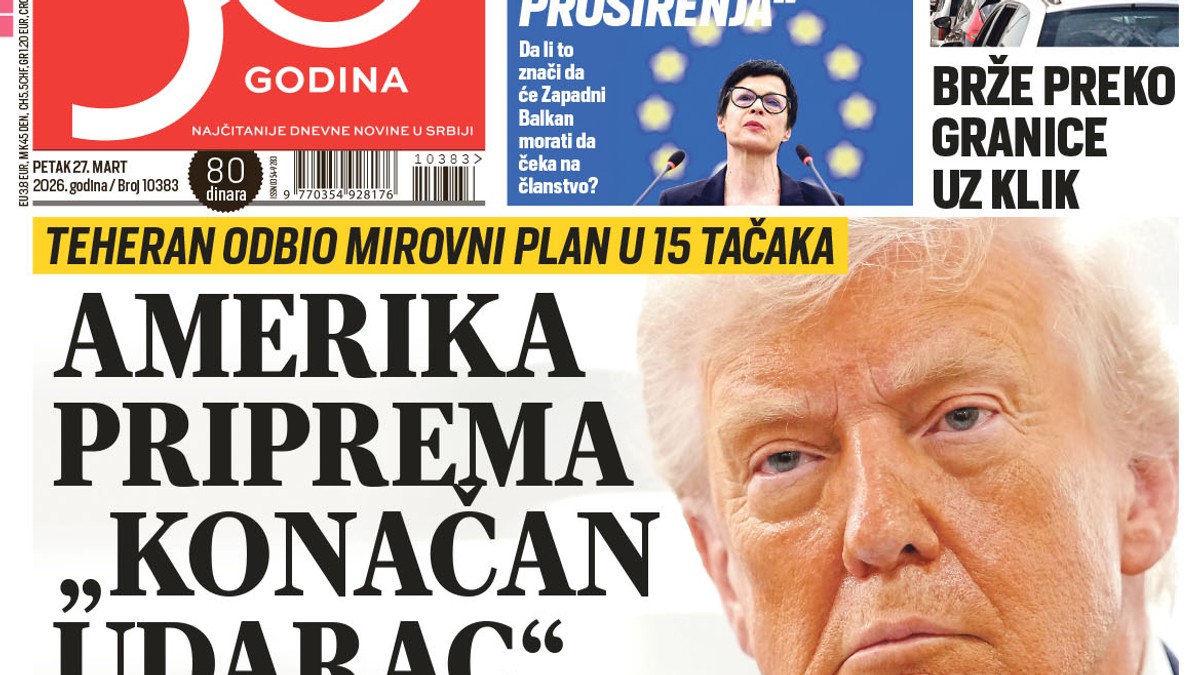 Blic naslovna strana za 27.3.