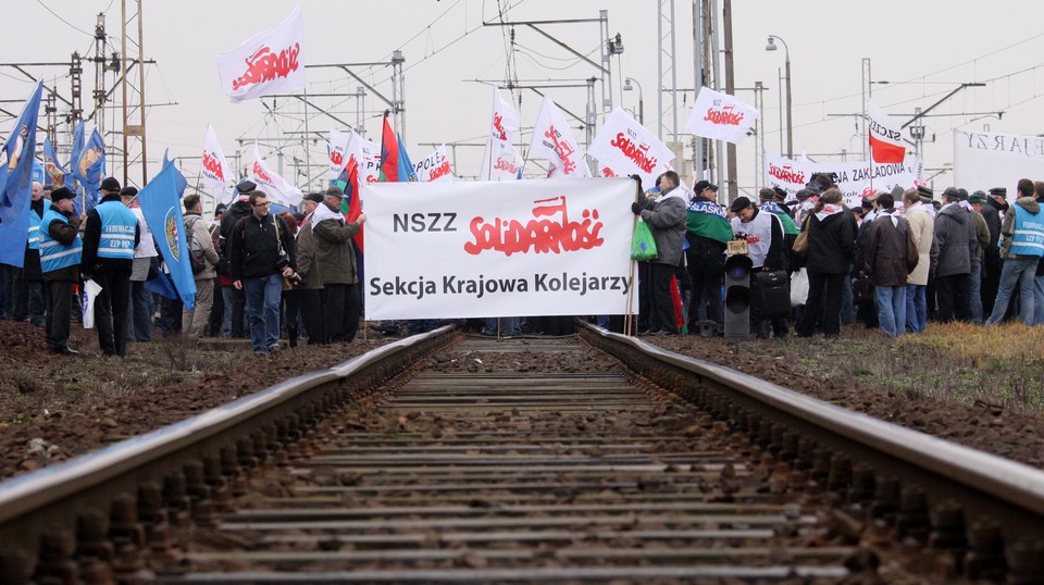 WARSZAWA KOLEJARZE PROTEST BLOKADA